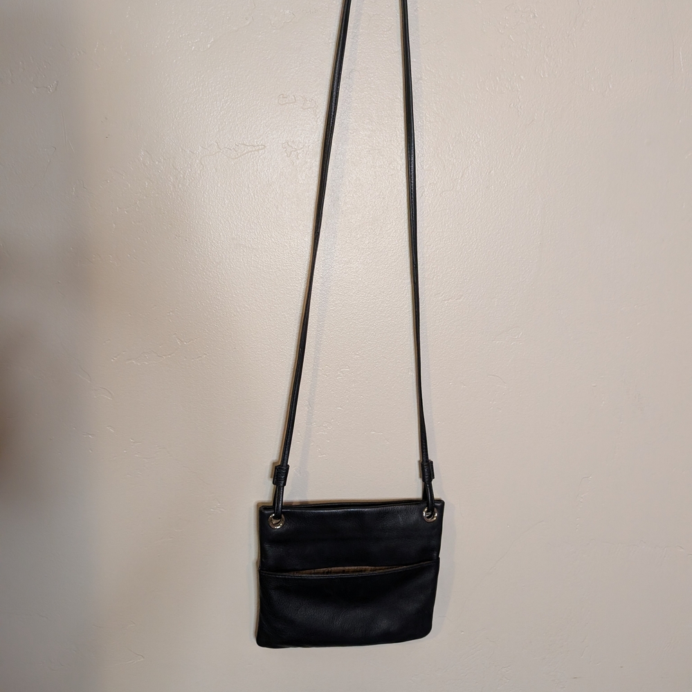 Margot New York Black Leather Crossbody Bag Small Minimalist Purse Long Strap - Picture 7 of 9